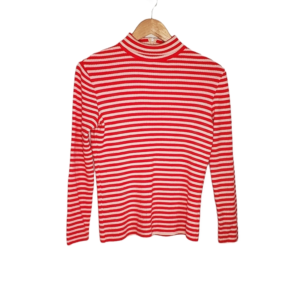 Where's Waldo Vintage Classic Red and White Striped Longsleeve Ribbed Turtleneck